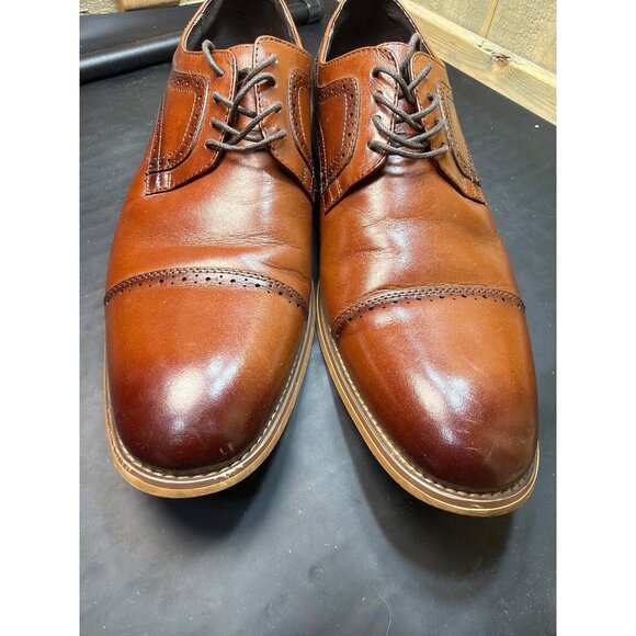 Mens Stacy Adams Cognac Brown Leather Cap Toe Oxford Dress Shoes Size 11.5 main image 6
